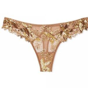 S Victoria's Secret Gold Sequin Thong Panty NWT Valentine's Day